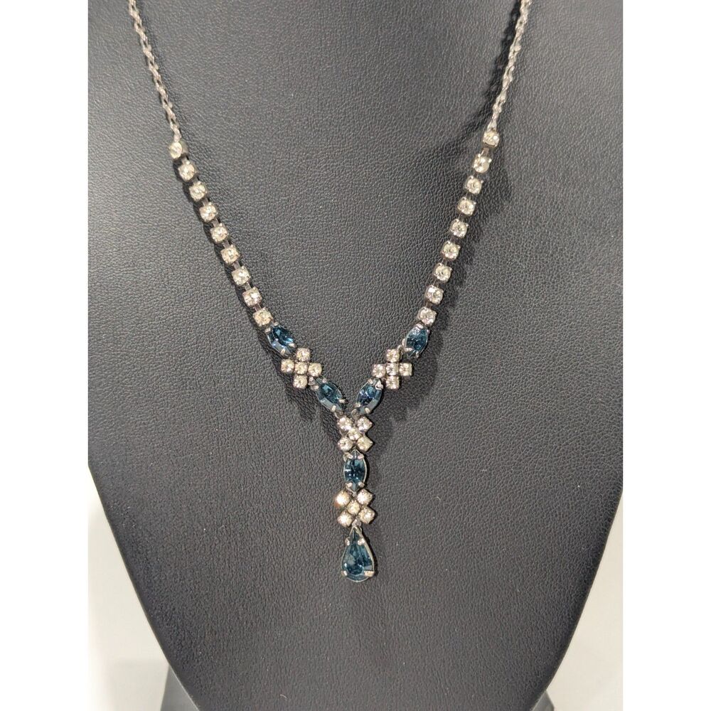 Clear and Blue Rhinestone Necklace Bracelet Set